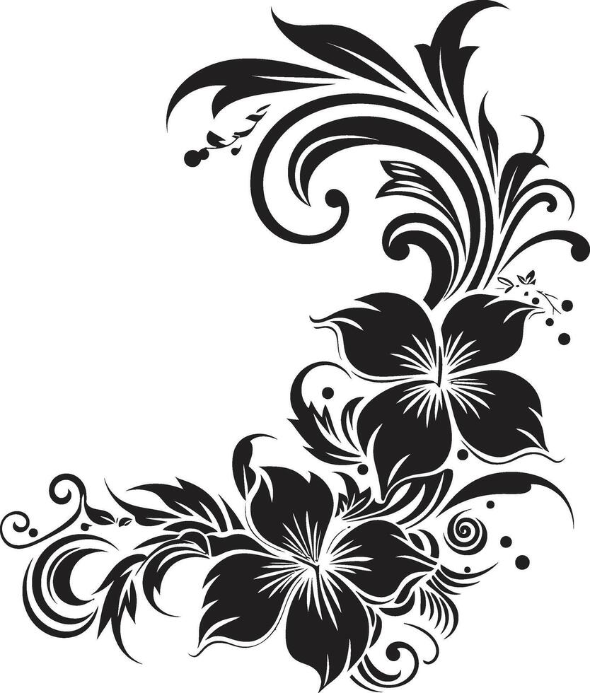 förtjusande vinstockar svart vektor emblem med dekorativ blommig hörn nyckfull virvlar elegant logotyp design med dekorativ hörn i svart