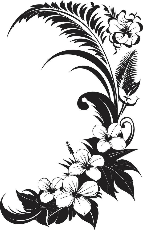 Naturen Nektar einfarbig Emblem mit dekorativ Blumen- Design ewig Verzauberung glatt schwarz Symbol mit dekorativ Ecken vektor