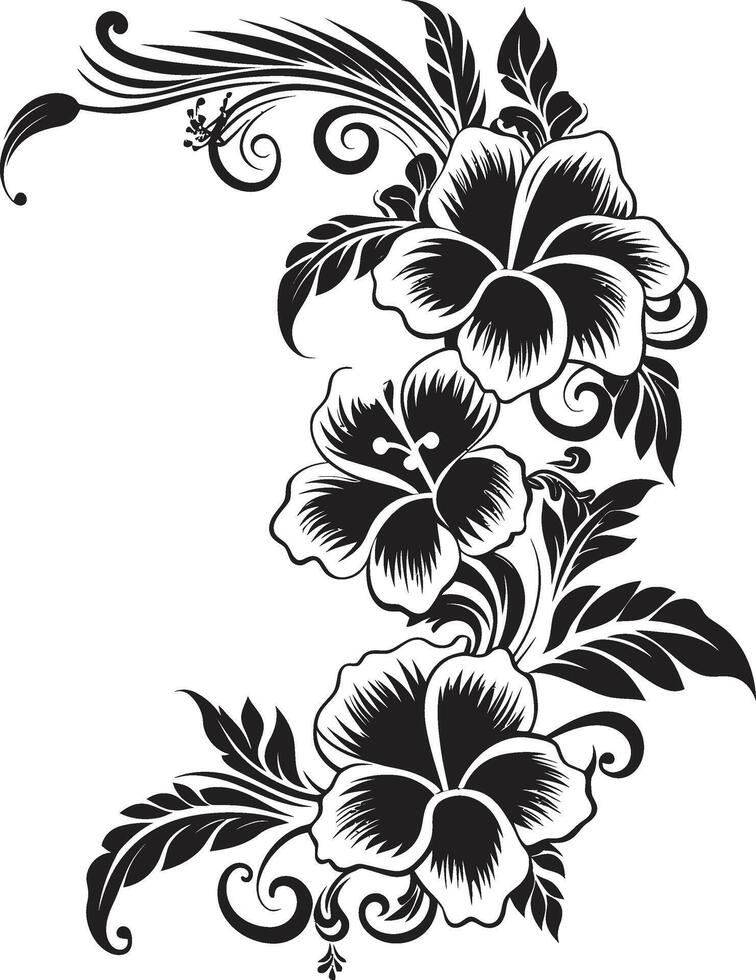 chic vinstockar elegant vektor logotyp design med dekorativ hörn kronblad i panache svartvit emblem med dekorativ hörn i svart
