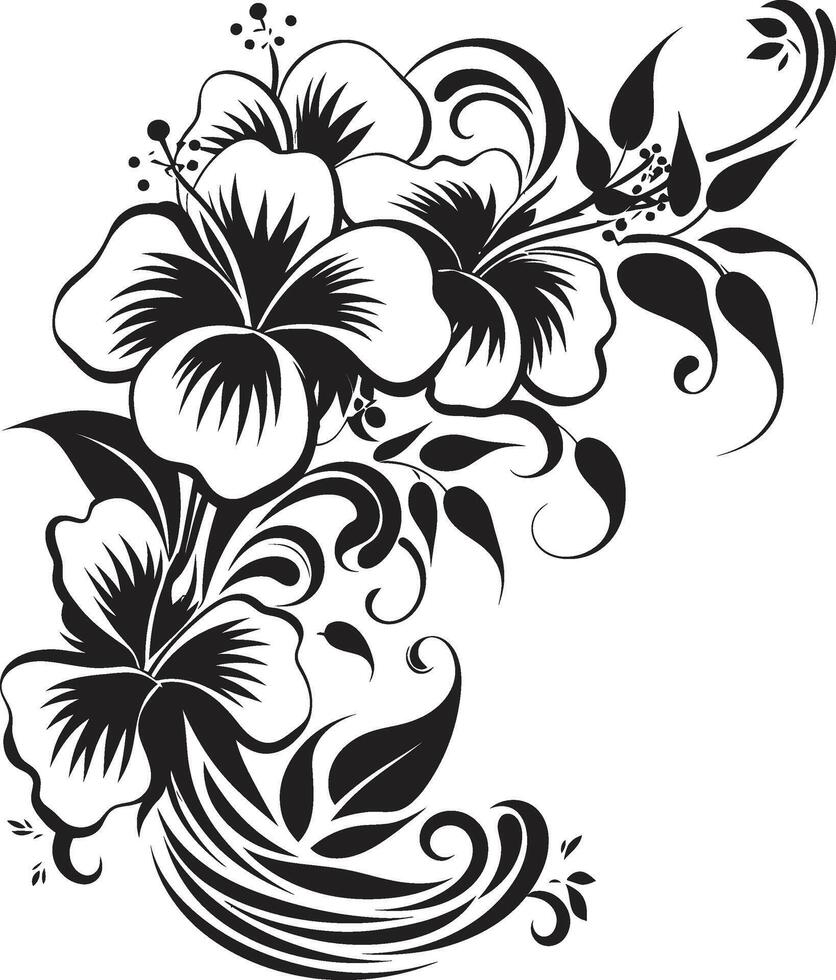 anmutig Girlande glatt schwarz Logo mit dekorativ Ecken schick Blütenblätter elegant Vektor Emblem mit dekorativ Blumen- Ecken