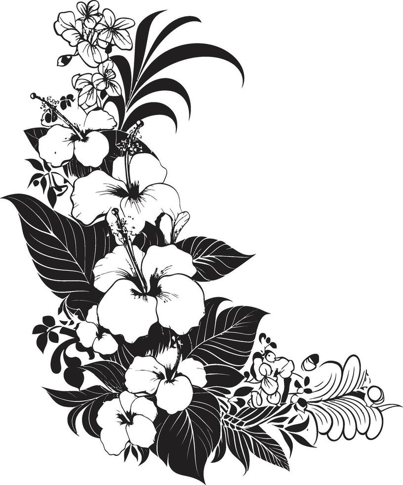 zauberhaft verschlingt glatt schwarz Symbol mit dekorativ Blumen- Design blühen Eleganz schick Vektor Emblem mit dekorativ Ecken