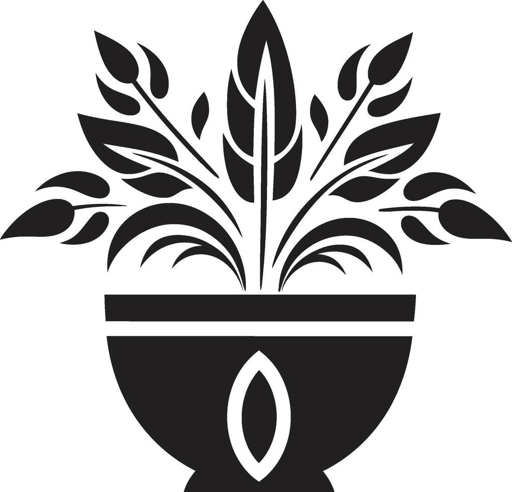 organisch Opulenz elegant schwarz Symbol mit dekorativ Pflanze Topf botanisch blühen schick Vektor Emblem Hervorheben stilvoll Pflanze Topf