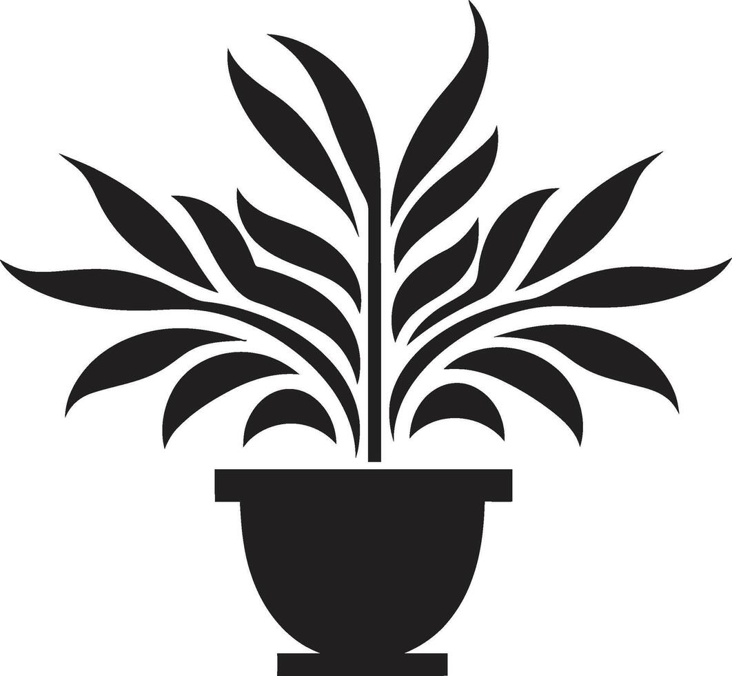 blommig finess elegant svart logotyp med vektor växt pott kronblad panorama svartvit växt pott logotyp med eleganta elegans