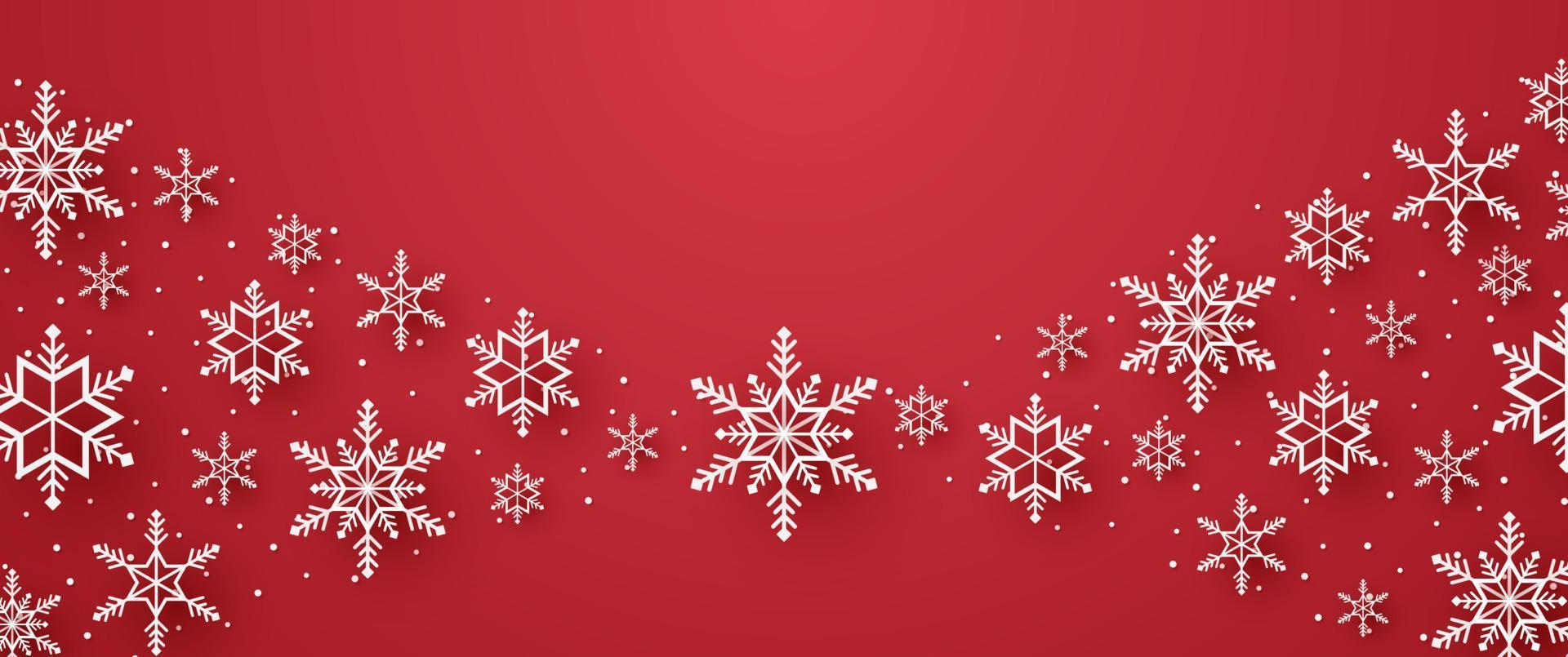 Frohe Weihnachten, Schneeflocken und Schnee mit Leerzeichen im Papierkunststil vektor