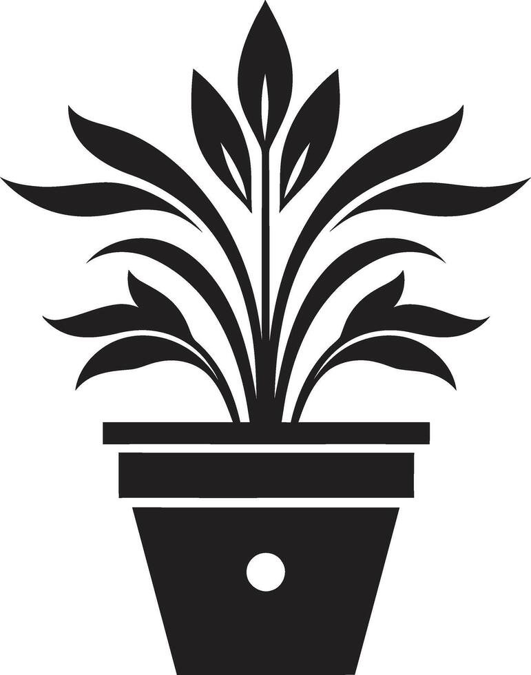 kronblad närvaro svartvit emblem med dekorativ växt pott vårdas noir elegant svart ikon med chic vektor växt pott