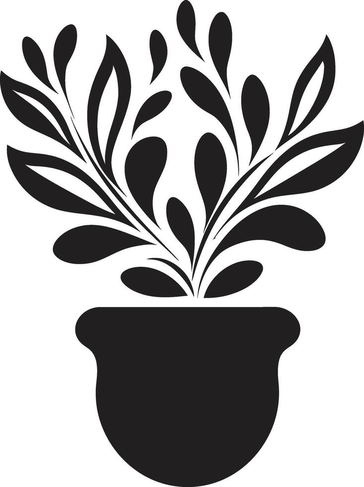 botaniska balans elegant svart ikon med vektor växt pott naturer nisch eleganta dekorativ växt pott logotyp i svartvit