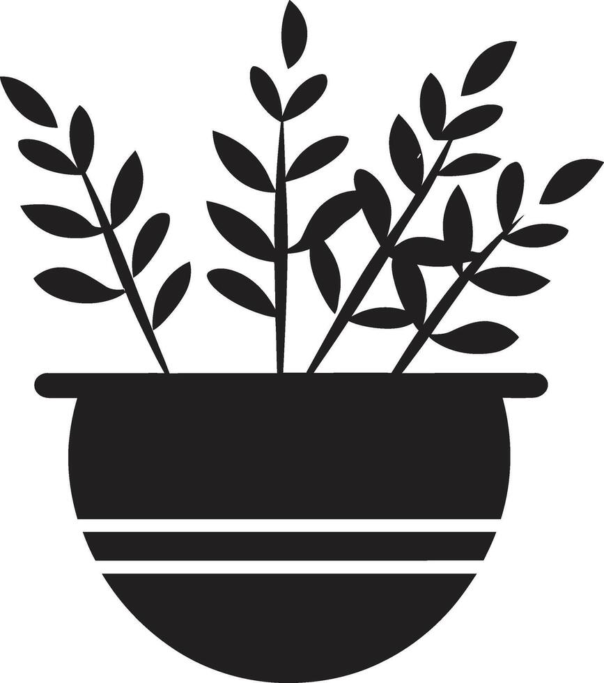 blomma balans elegant emblem terar dekorativ växt pott i svart kronblad i krukmakeri svartvit växt pott logotyp med eleganta elegans vektor