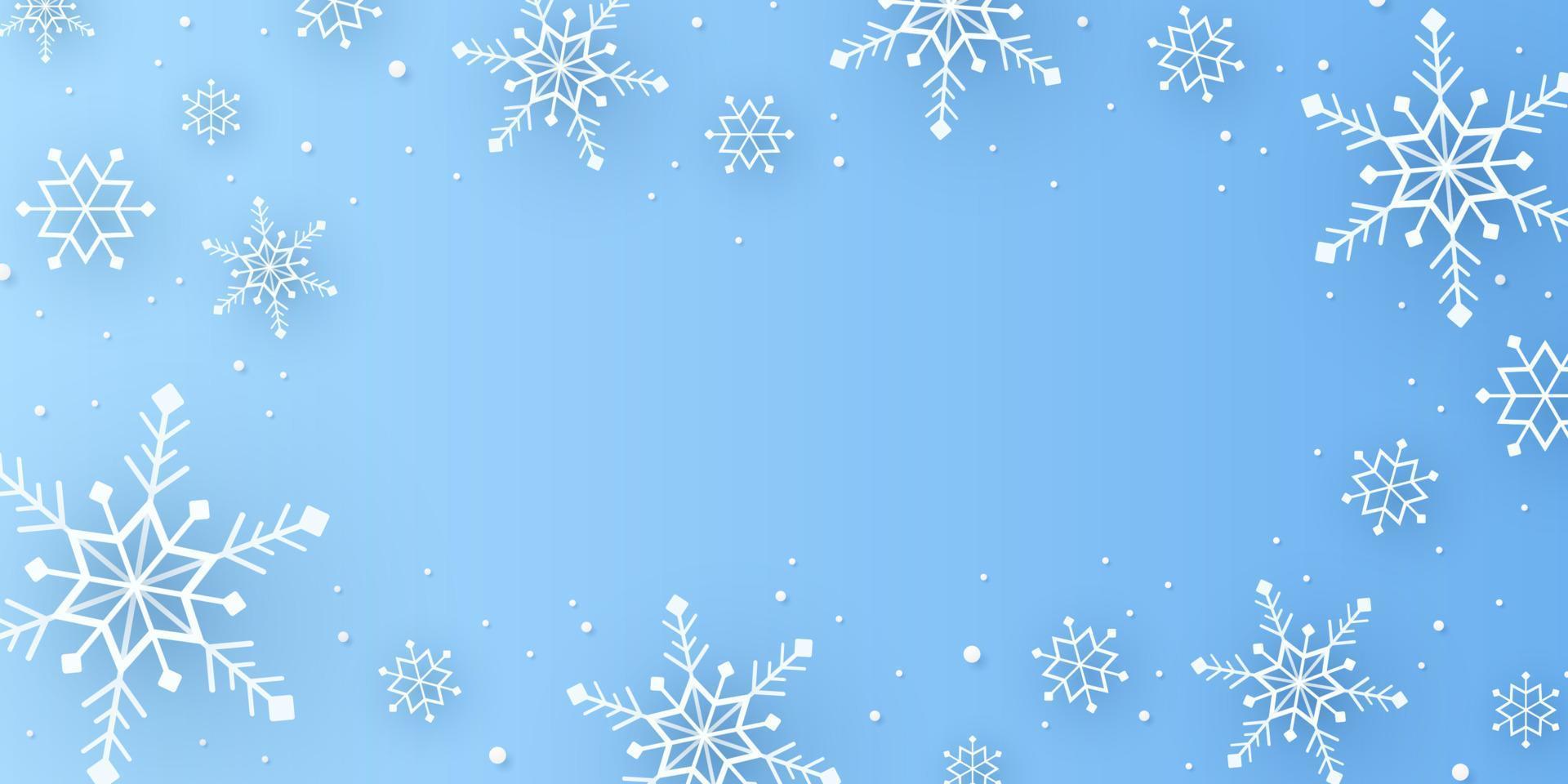 Frohe Weihnachten, Schneeflocken und Schneefallhintergrund im Papierkunststil vektor