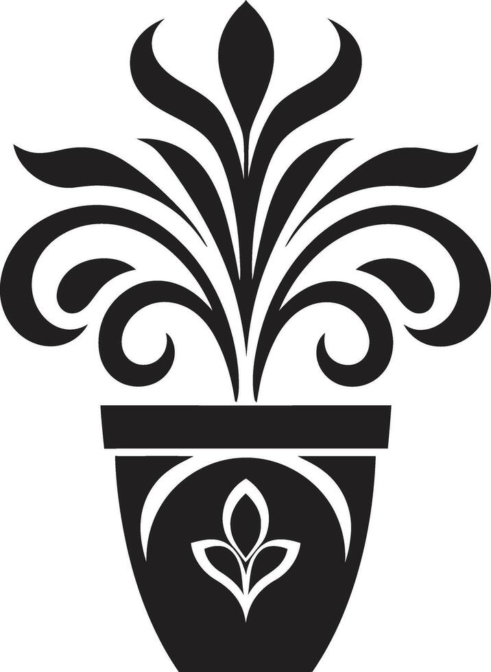 Grün Harmonie elegant Pflanze Topf Logo im schwarz botanisch Glückseligkeit glatt schwarz Emblem mit Vektor Pflanze Topf