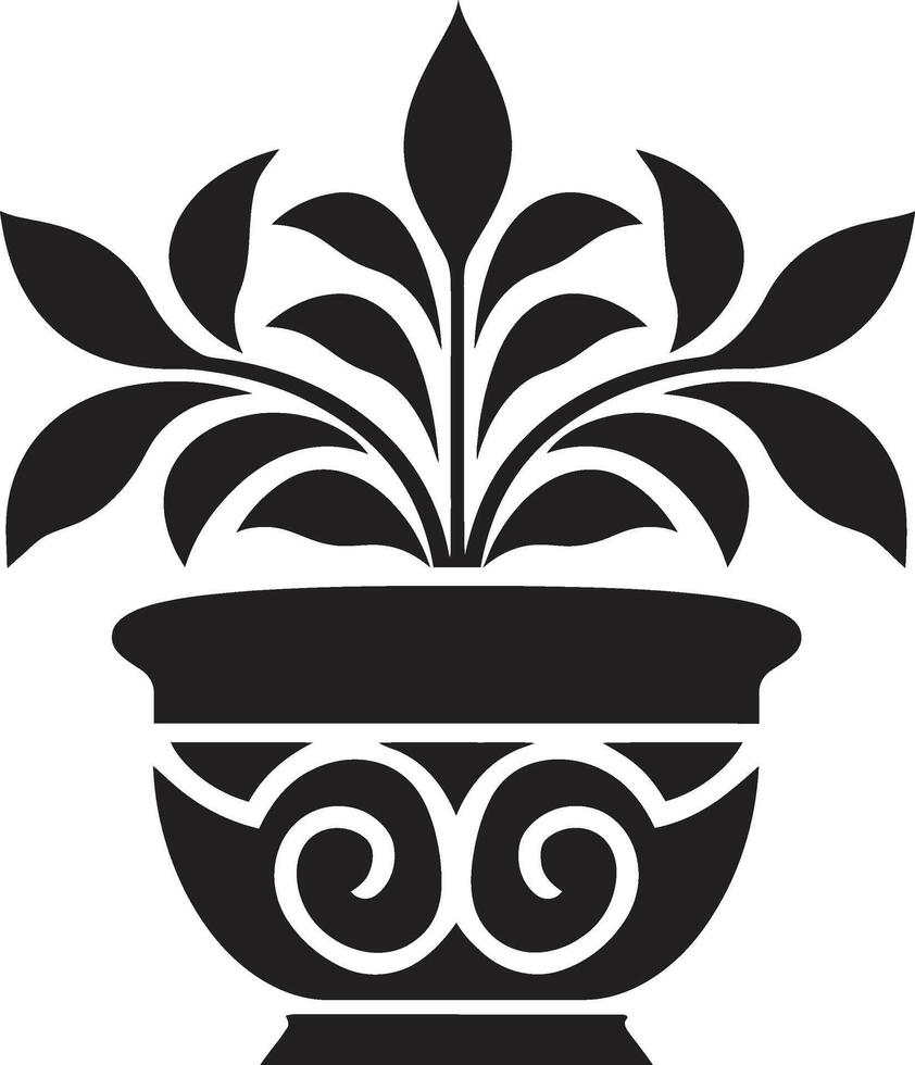 eingetopft Elan einfarbig Emblem mit schick dekorativ Pflanze Topf elegant Wesen schick schwarz Symbol mit stilvoll Vektor Pflanze Topf