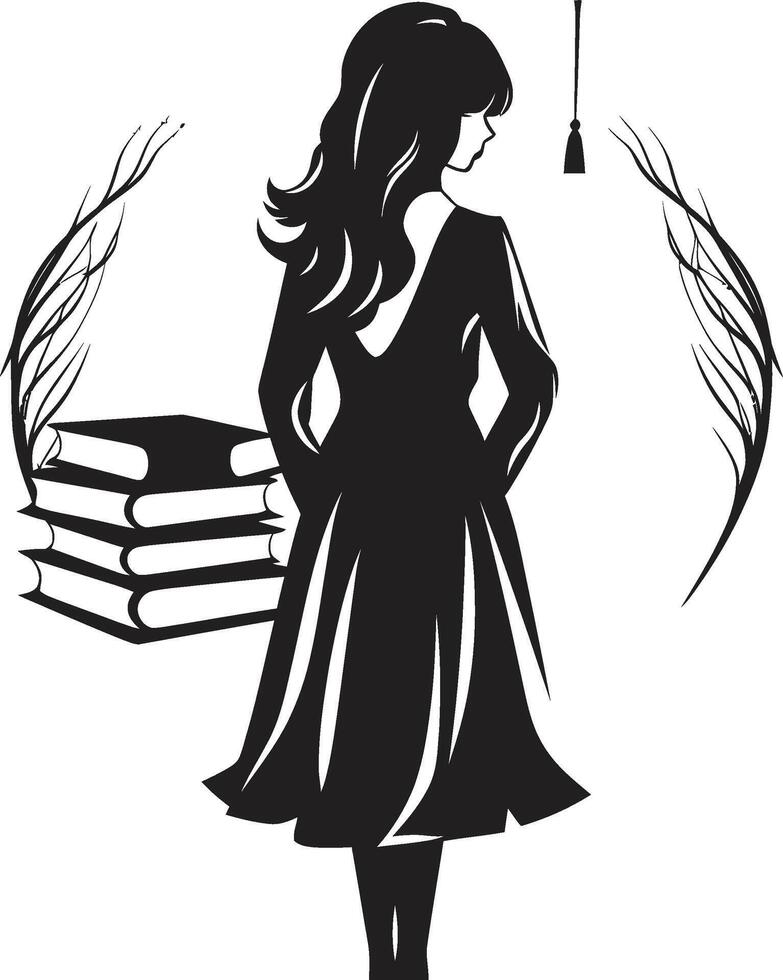 futurefemme vektor symbolisk representation av en kvinna studerande i svart ambitiös blommar svart logotyp design symboliserar kvinna studerande tillväxt