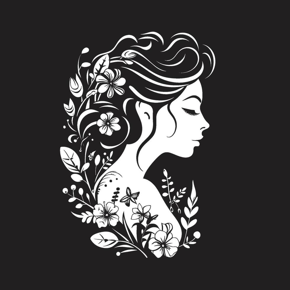 strahlend Rose ein schwarz Logo Design präsentieren Blumen- Frau Gesicht anmutig Gardenie Vektor schwarz Logo mit ein Blumen- Frau Gesicht Symbol