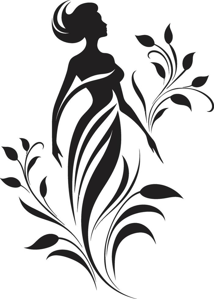 Flüstern blüht feminin Charme im ein schwarz Blumen- Gesicht Symbol ätherisch Wesen Vektor schwarz Logo Erfassen ein Frauen Gesicht mit Blumen