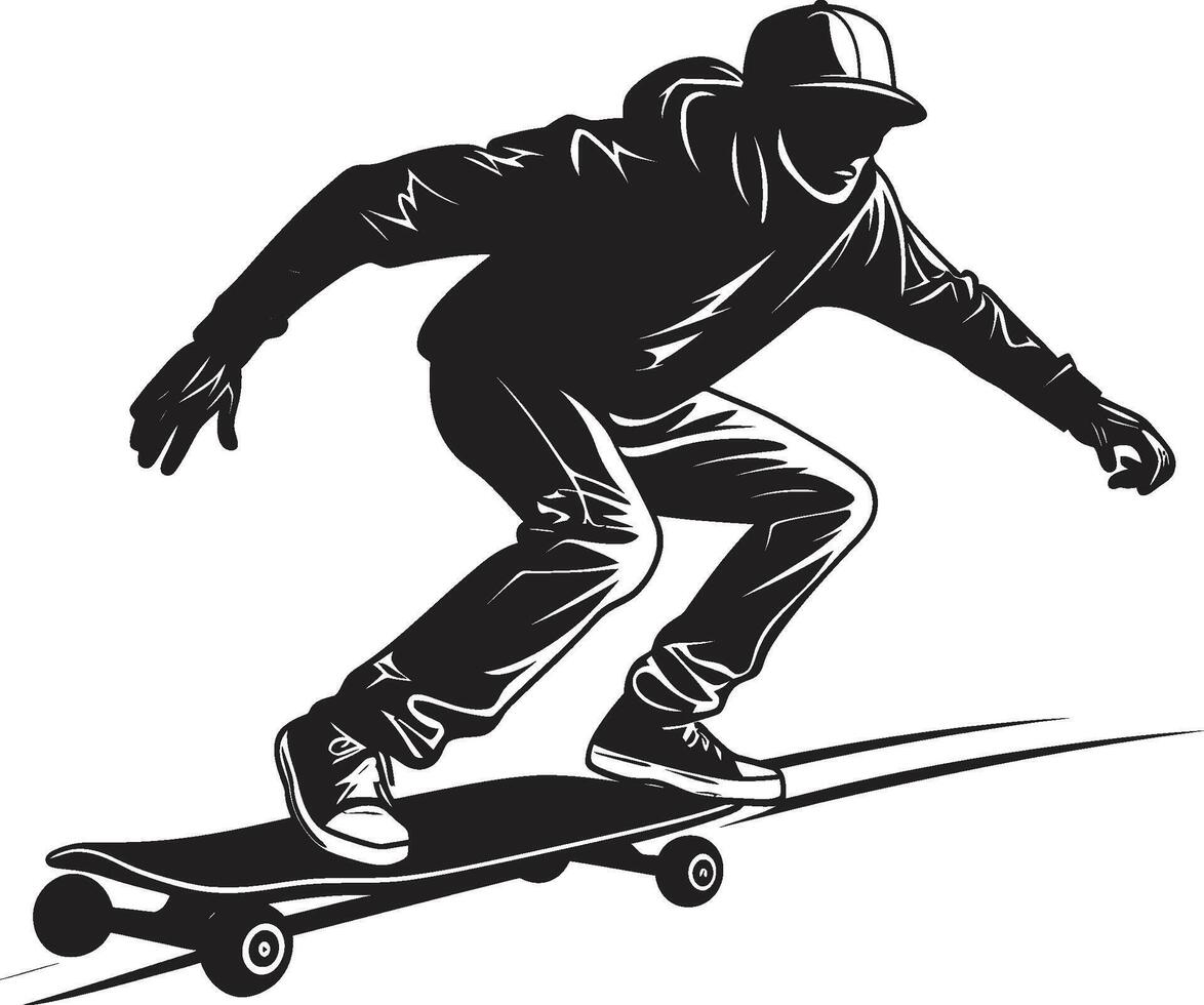 rullande rapsodi vektor svart symbol uttrycker de melodi av ridning skateboard suveränitet svart logotyp design terar en ridning monark
