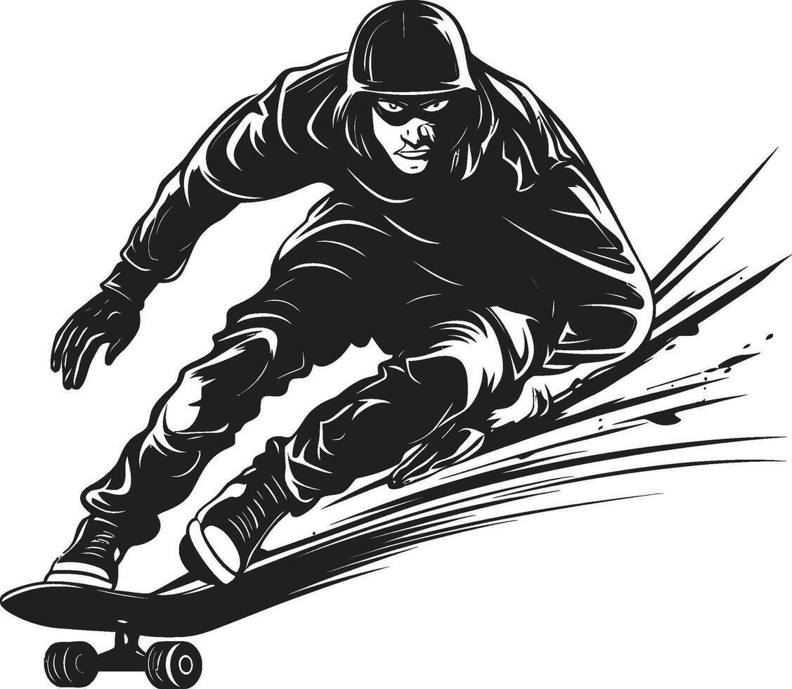 städtisch Geschwindigkeit dynamisch Vektor Symbol von ein Mann auf ein Skateboard im schwarz Straße Stylist nervös schwarz Logo Design mit ein Skateboarding Mann Symbol