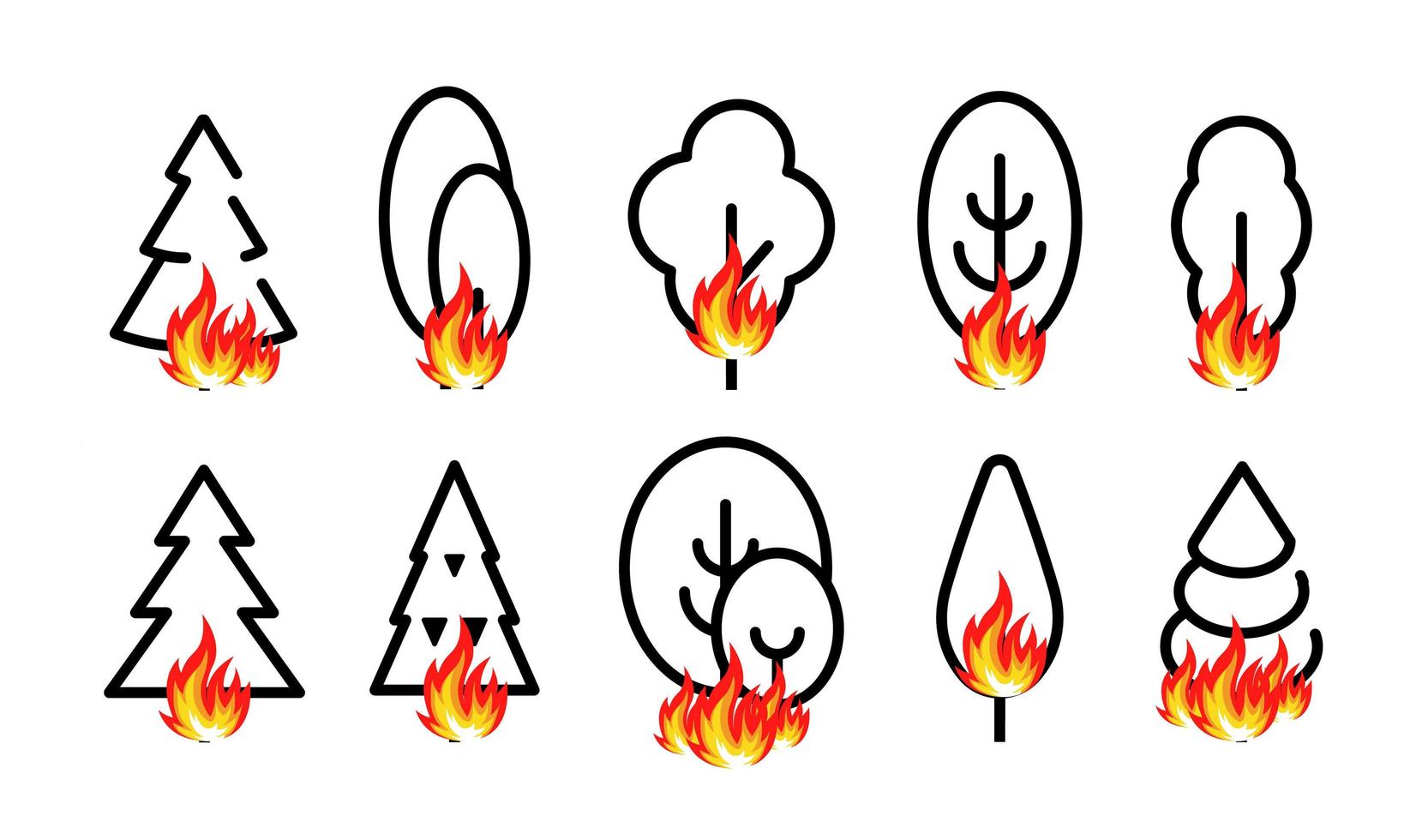 Baumsymbol mit Feuer, Lagerfeuer in Waldsymbolen stoppen. Linie einfachen Stil für Infografik, Logo-Design-Vorlage, Vektor-Illustration. vektor