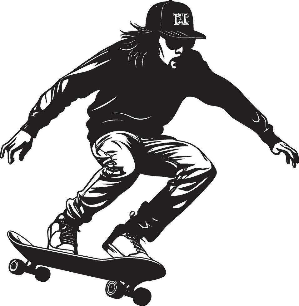 rollen Rhapsodie Vektor schwarz Symbol ausdrücken das Melodie von Reiten Skateboard Souveränität schwarz Logo Design mit ein Reiten Monarch