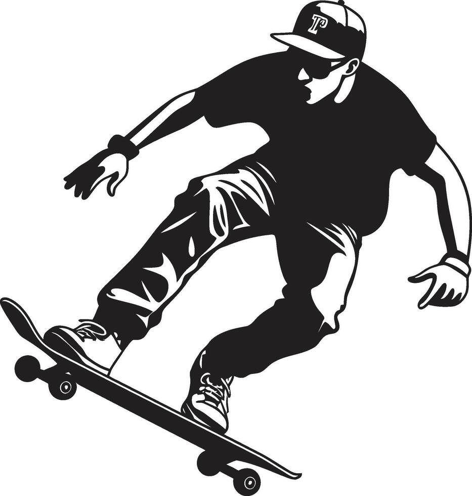 Nervenkitzel Tyrann ikonisch Vektor Symbol von ein Mann auf ein Skateboard im schwarz Straße Schleuder nervös schwarz Logo Design mit ein Skateboarding Mann Symbol