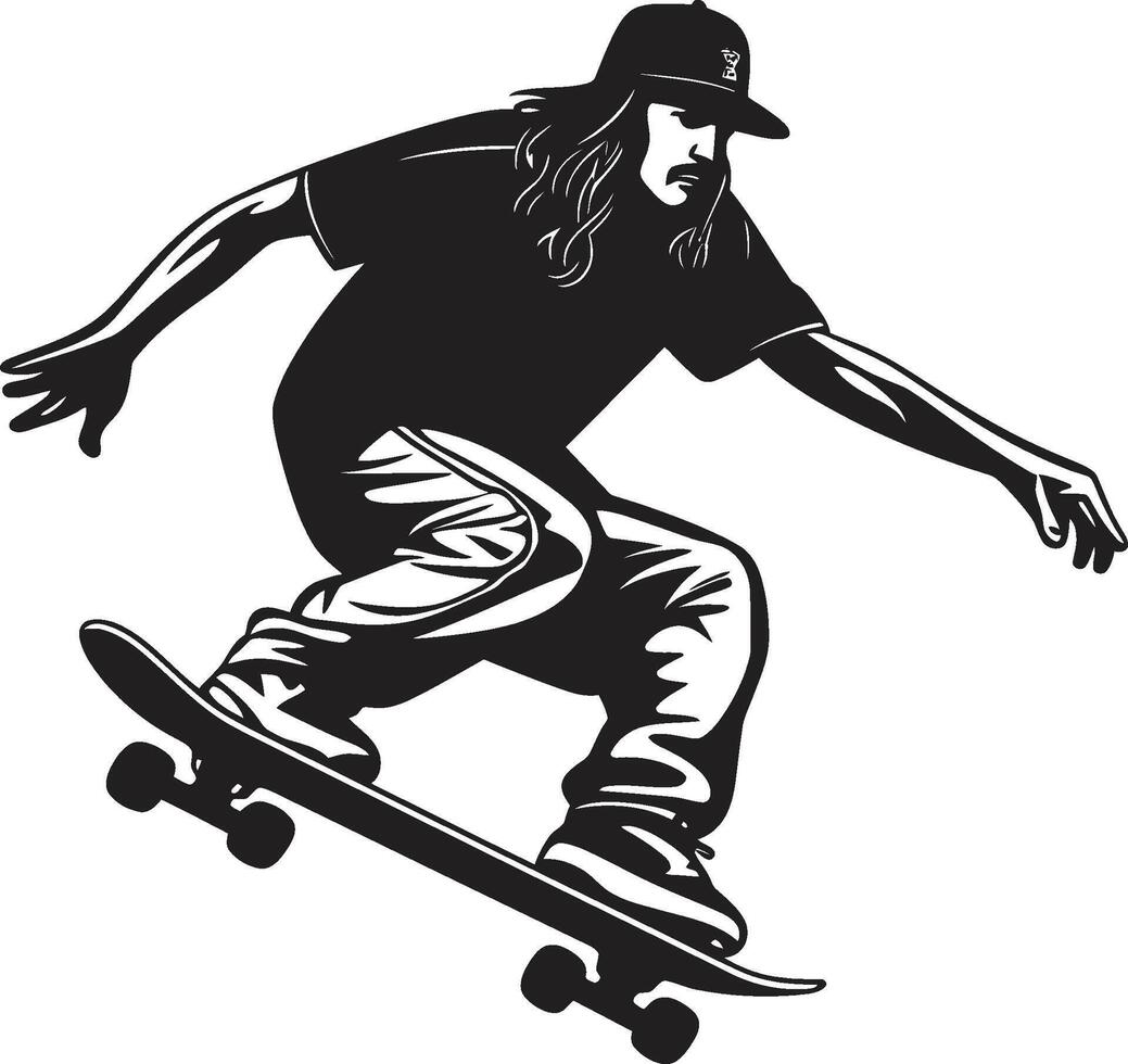 Skateboard Serenade schwarz Logo Design ausdrücken das Lied von Reiten städtisch Elevation dynamisch Vektor Symbol von ein Mann auf ein Skateboard im schwarz