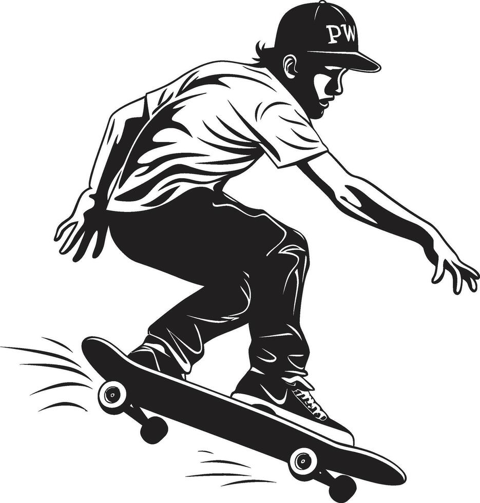 städtisch Elevation dynamisch Vektor Symbol von ein Mann auf ein Skateboard im schwarz Nervenkitzel Transformator schwarz Logo Design mit ein Skateboarding Mann