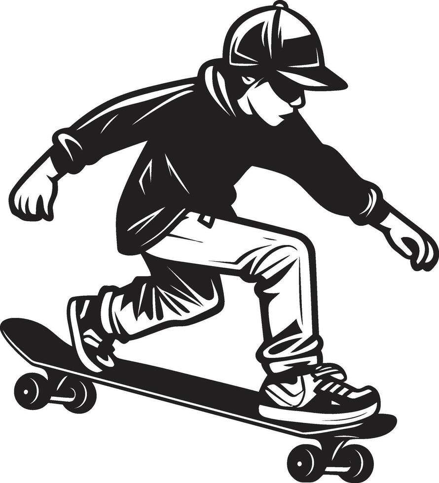 rollen Rhapsodie Vektor schwarz Symbol ausdrücken das Melodie von Reiten Skateboard Souveränität schwarz Logo Design mit ein Reiten Monarch