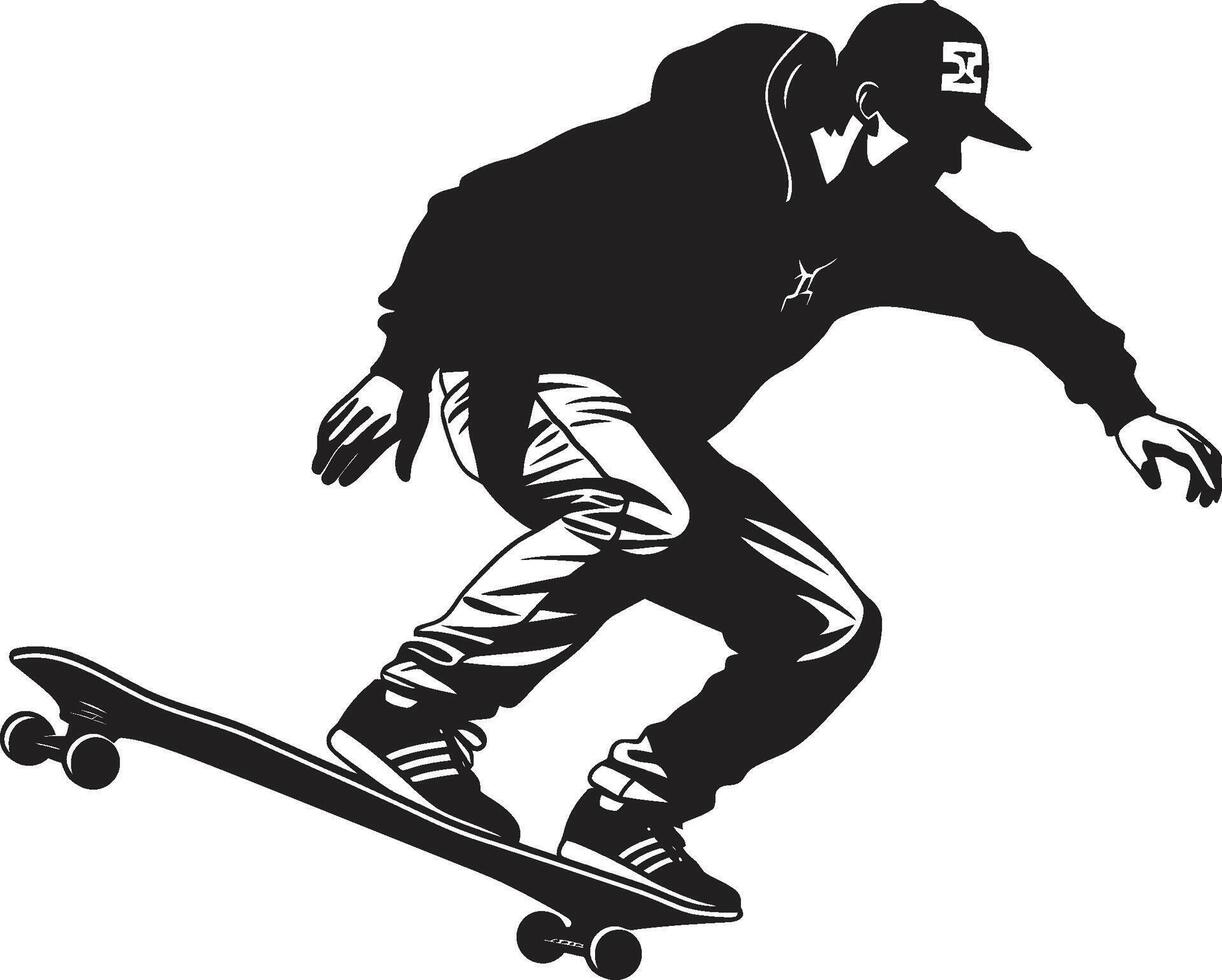 städtisch Geschwindigkeit dynamisch Vektor Symbol von ein Mann auf ein Skateboard im schwarz Straße Stylist nervös schwarz Logo Design mit ein Skateboarding Mann Symbol