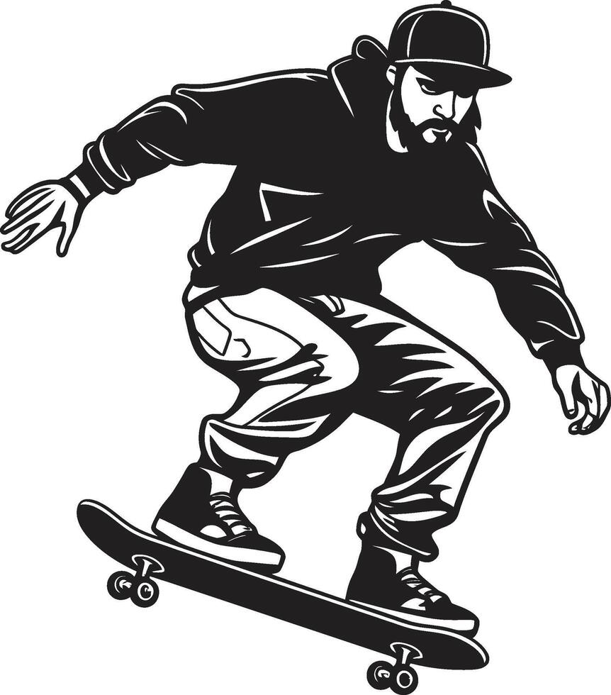 hastighet syn elegant vektor ikon av en skateboard man i svart skateboard känsla svart logotyp design frammanande de spänning av ridning