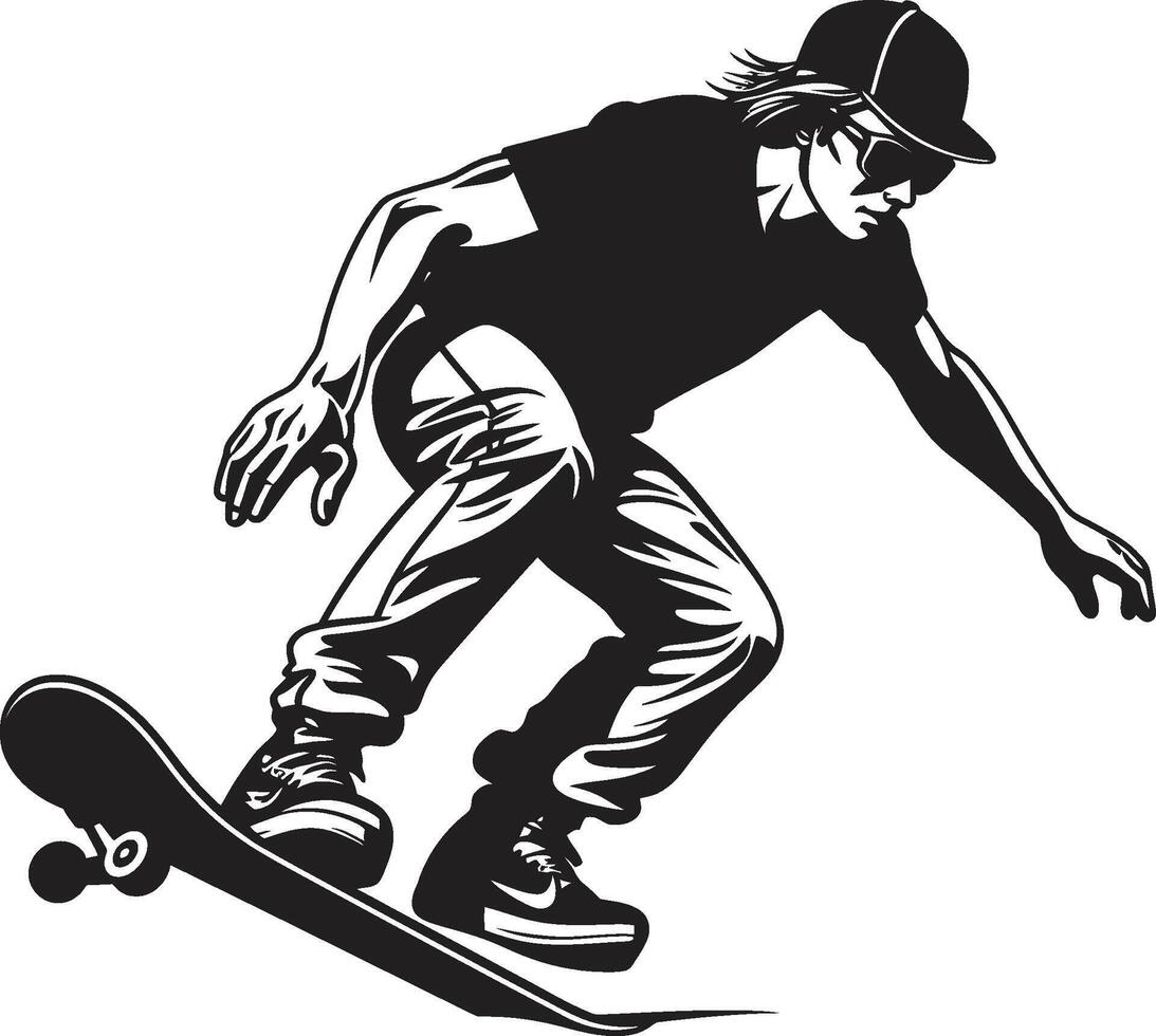 Geschwindigkeit Vorhut ikonisch Vektor von ein Mann auf ein Skateboard im schwarz Skateboard Salbei schwarz Logo Design mit ein weise Mann auf Räder