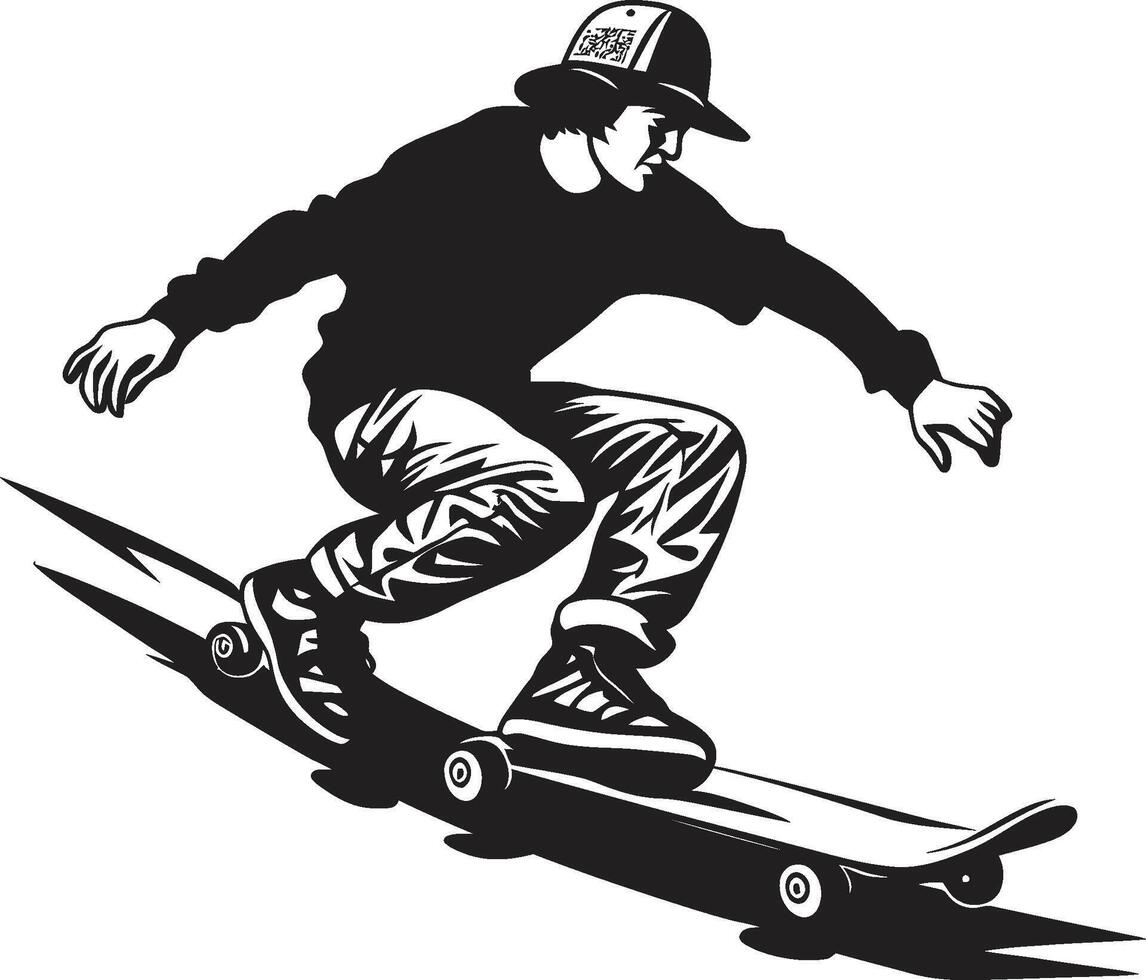 Skateboard Souveränität schwarz Logo Design mit ein Reiten Monarch städtisch Geschwindigkeit dynamisch Vektor Symbol von ein Mann auf ein Skateboard im schwarz