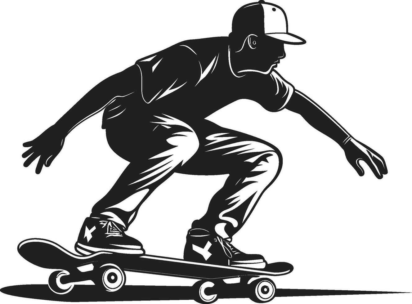 städtisch Elevation dynamisch Vektor Symbol von ein Mann auf ein Skateboard im schwarz Nervenkitzel Transformator schwarz Logo Design mit ein Skateboarding Mann