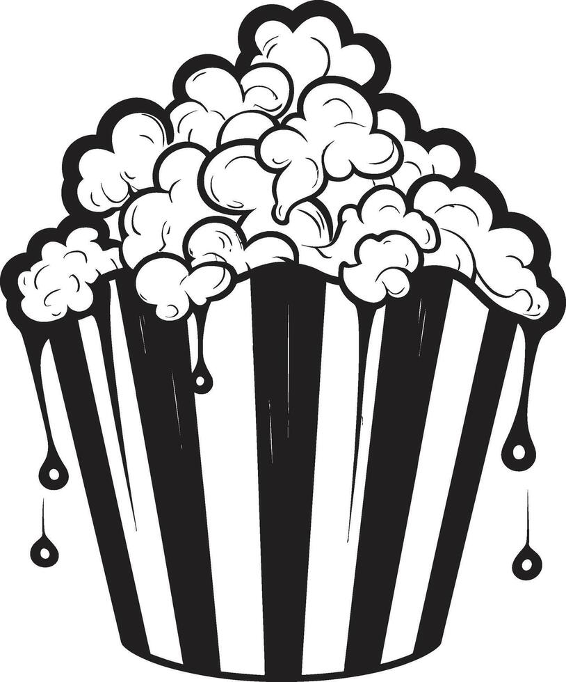 popcorn prestige elegant svart logotyp design för raffinerad småätande filmiska kännare elegant ikon betecknande premie popcorn i svart vektor