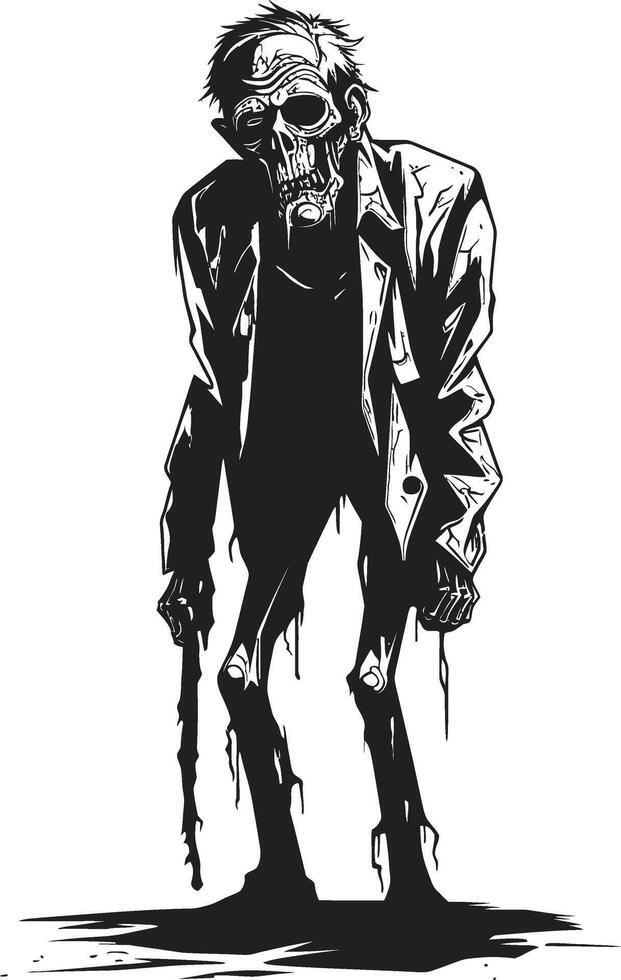 zombie zenit svart logotyp design uttrycker de skrämmande närvaro av ett äldre man kadaver tolerera ikoniska vektor symbol fångande de Skräck av en skrämmande zombie
