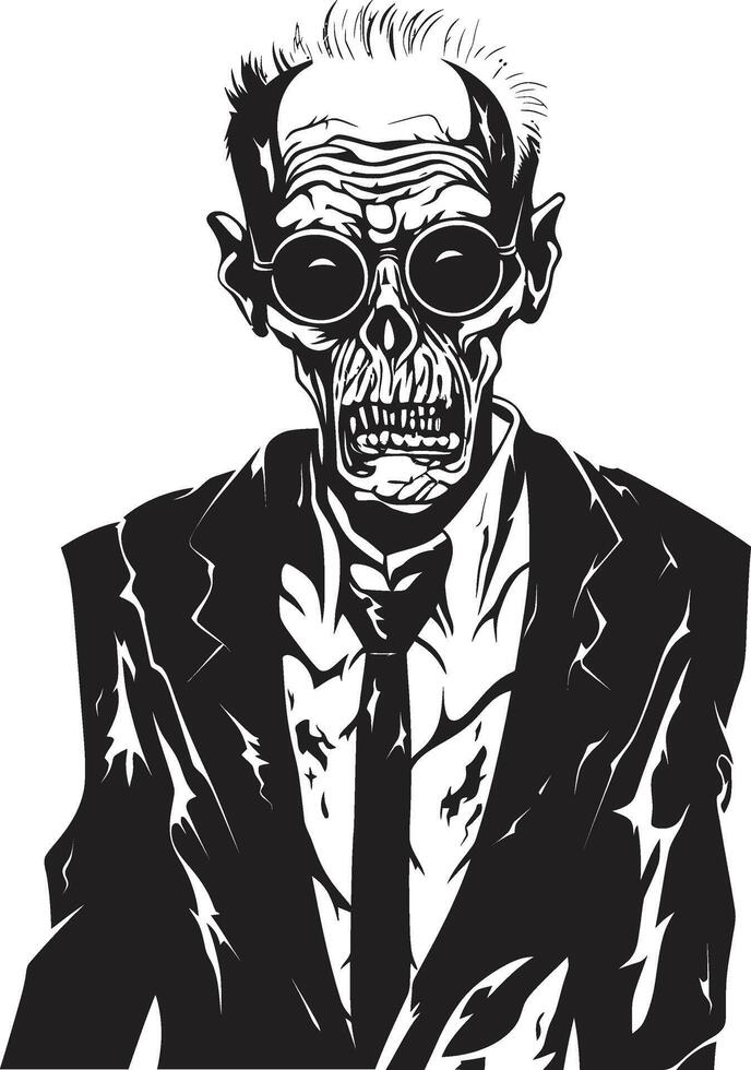 spektral- fader ikoniska vektor symbol fångande de skrämmande Skräck av ett äldre zombie zombie zephyr dynamisk svart logotyp design med en skrämmande gammal man ikon