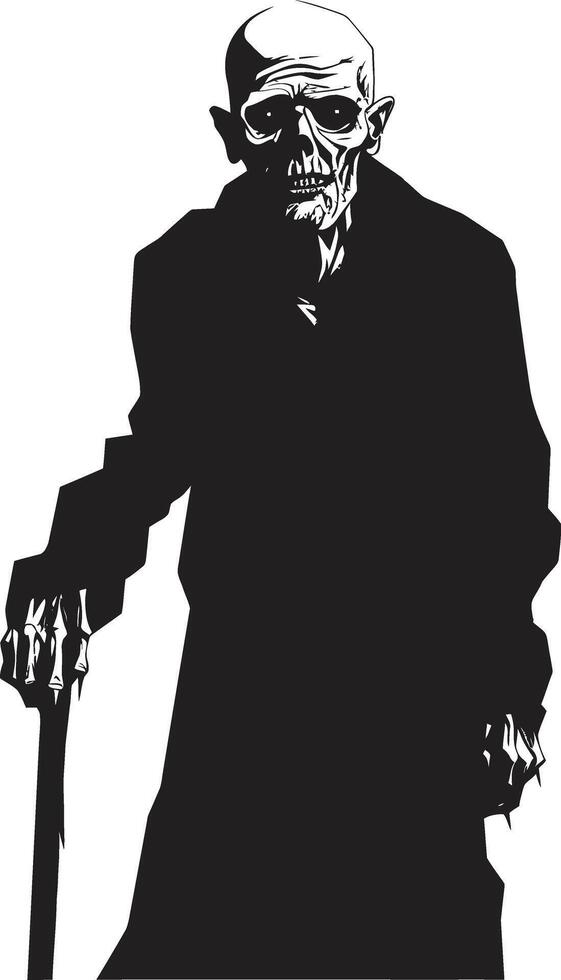 Albtraum Nekrose dynamisch Vektor Symbol Umarmen das gespenstisch Gegenwart von ein Alten Zombie spektral Vater schwarz Logo Design mit ein erschreckend alt Zombie Mann Symbol