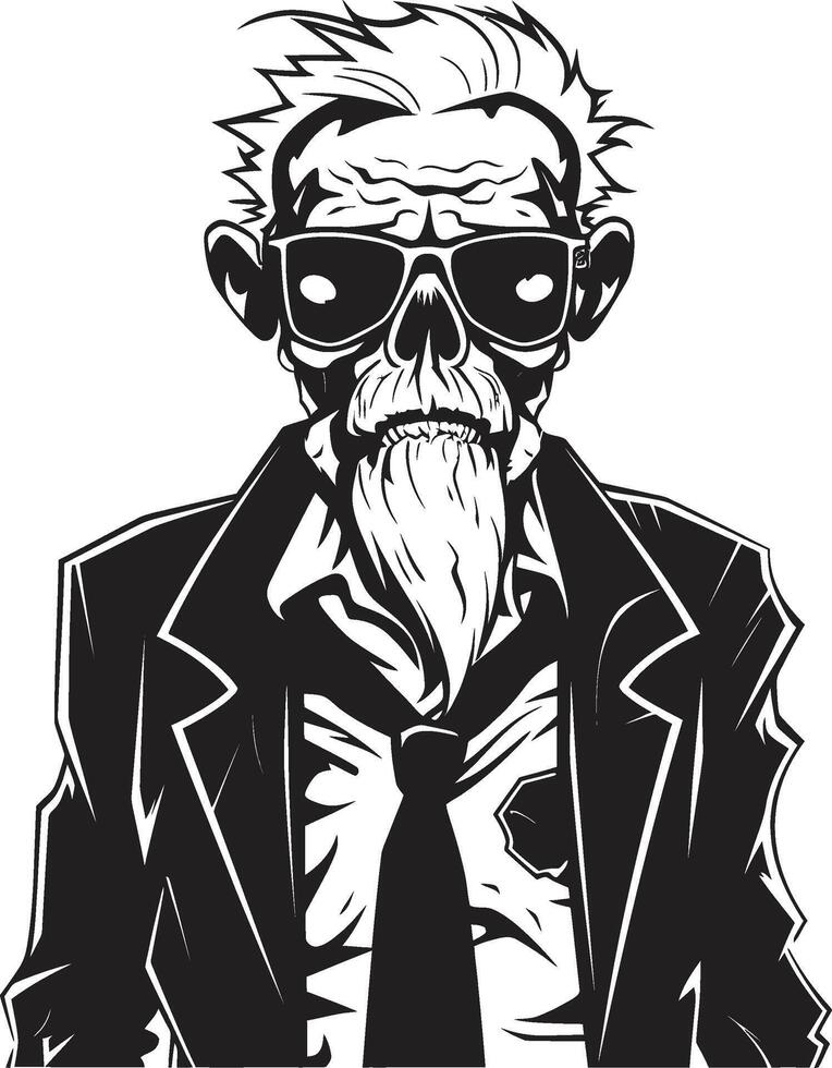 gruselig körperlich ikonisch Vektor Symbol Erfassen das Grusel von ein unheimlich alt Zombie im schwarz Albtraum Nekrose glatt schwarz Logo Design mit ein erschreckend Zombie Mann
