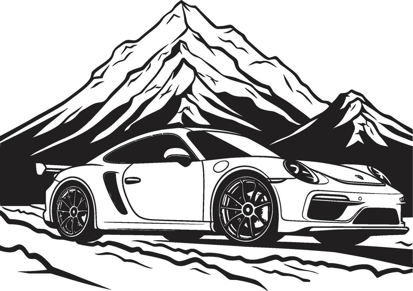 topp superbil vektor ikon symboliserar en svart logotyp design på berg vägar höjd över havet acceleration dynamisk svart symbol med en sporter bil på berg vägar