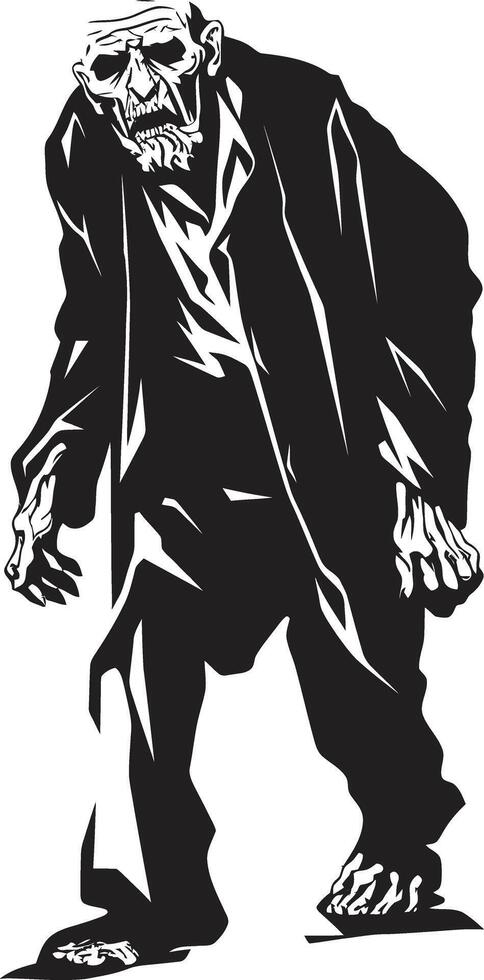 Untote Aufruhr dynamisch schwarz Logo Design mit ein schrecklich alt Zombie Alten Unheimlichkeit glatt Vektor Symbol bedeuten das Grusel von ein alt Zombie im schwarz
