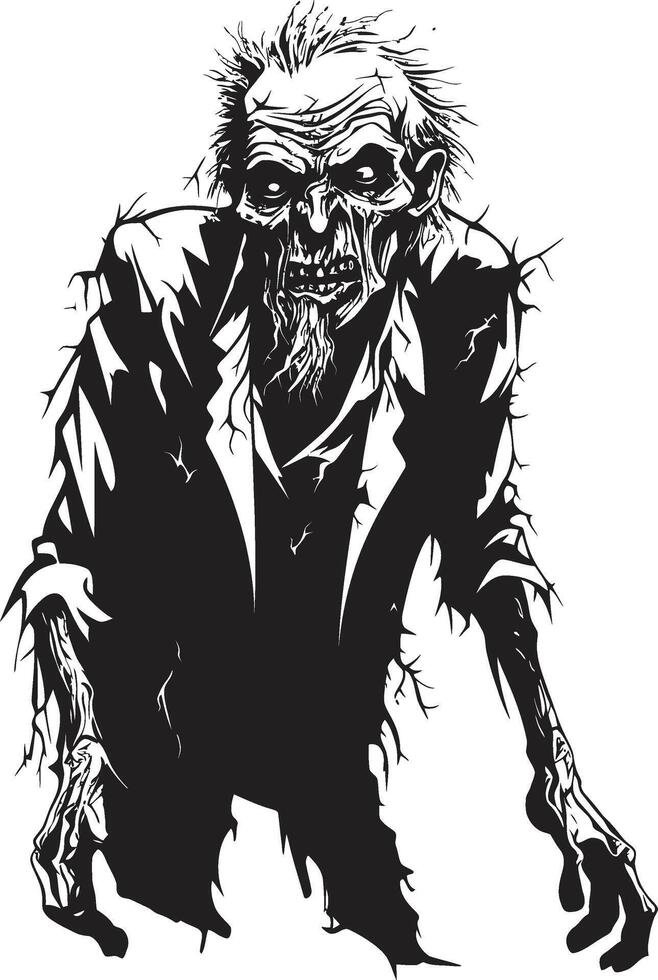 gruselig körperlich ikonisch schwarz Logo Design ausdrücken das Grusel von ein Alten Zombie Albtraum Nekrose dynamisch Vektor Symbol Erfassen das gespenstisch Gegenwart von ein unheimlich alt Zombie