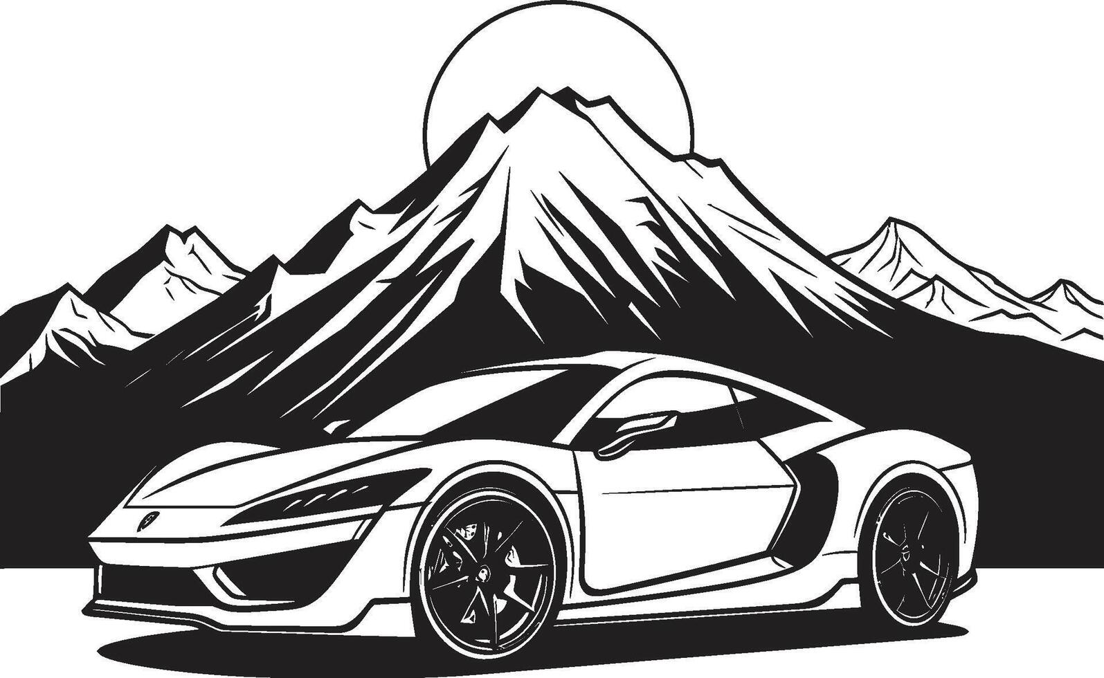 topp prestanda ikoniska svart symbol av en sporter bil erövrande berg vägar högland liv elegant vektor ikon terar en sporter bil på svart logotyp