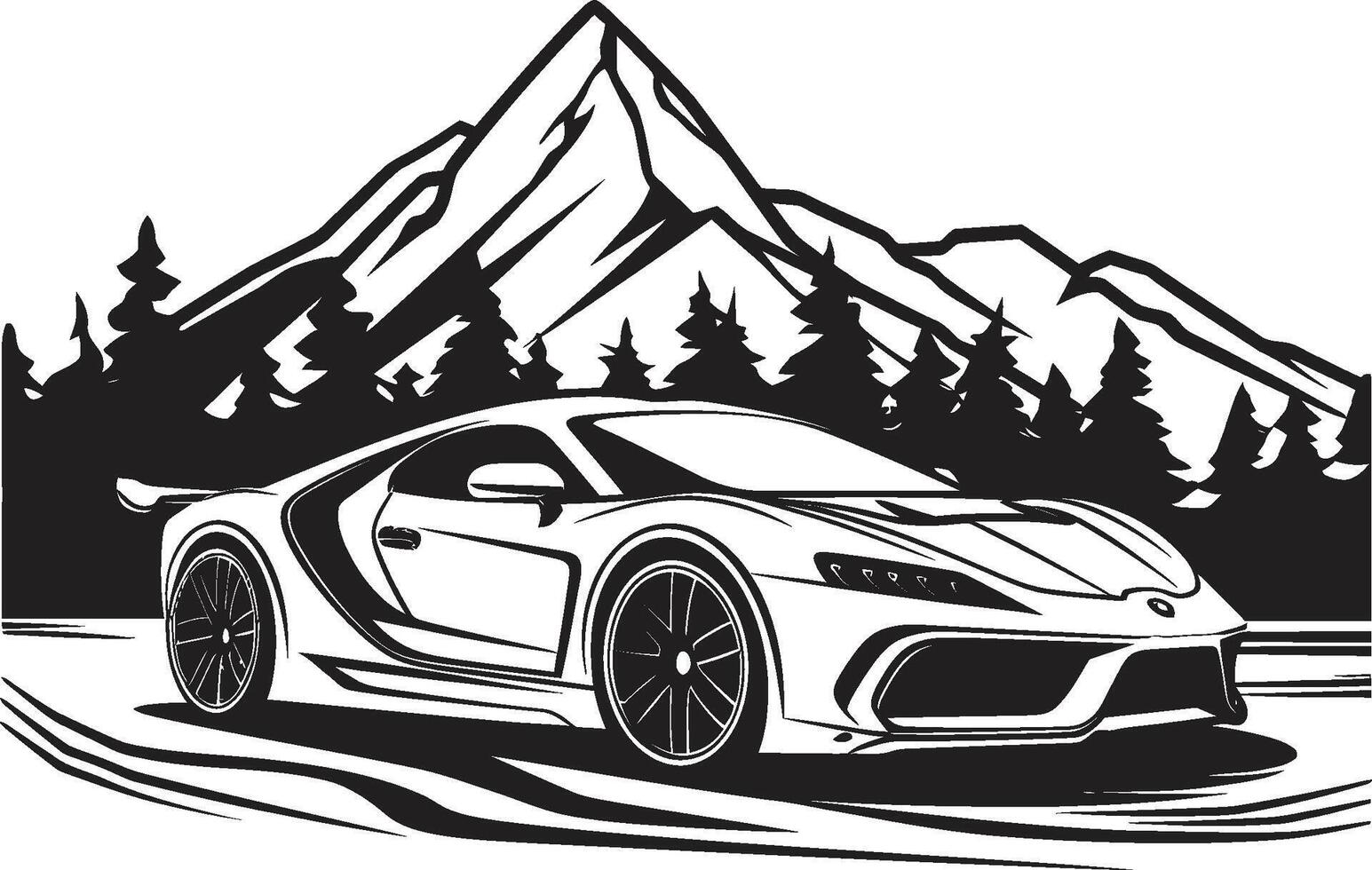 Berg Einzelgänger ikonisch Vektor Sport Auto auf schwarz Logo Design alpin Aufstieg glatt schwarz Logo mit ikonisch Sport Auto erobern Berge