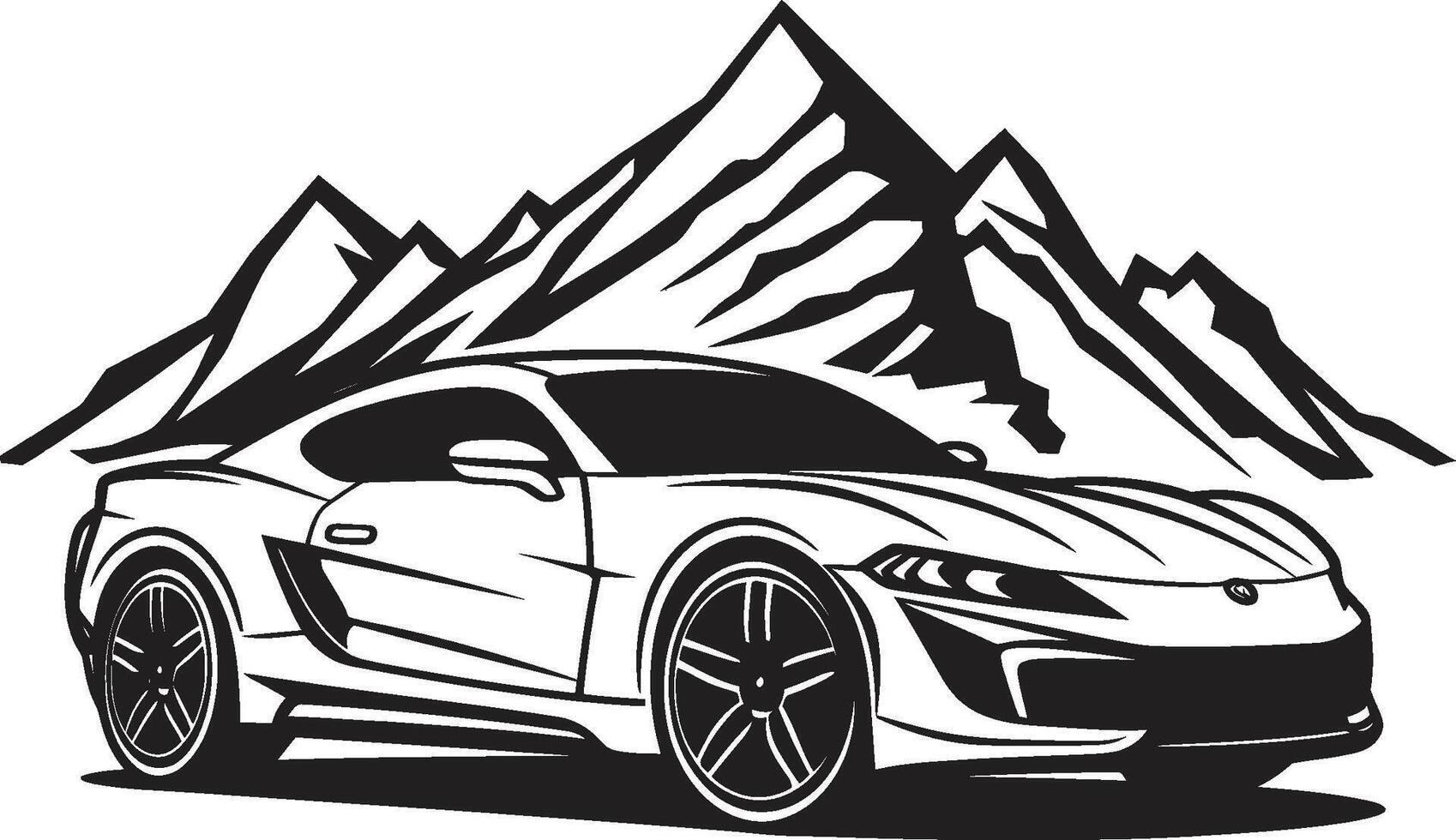 Grat Rumpeln glatt schwarz Logo mit ikonisch Sport Auto erobern das Berg Gipfel Supersportwagen Vektor Symbol symbolisieren ein schwarz Logo Design auf Berg Straßen
