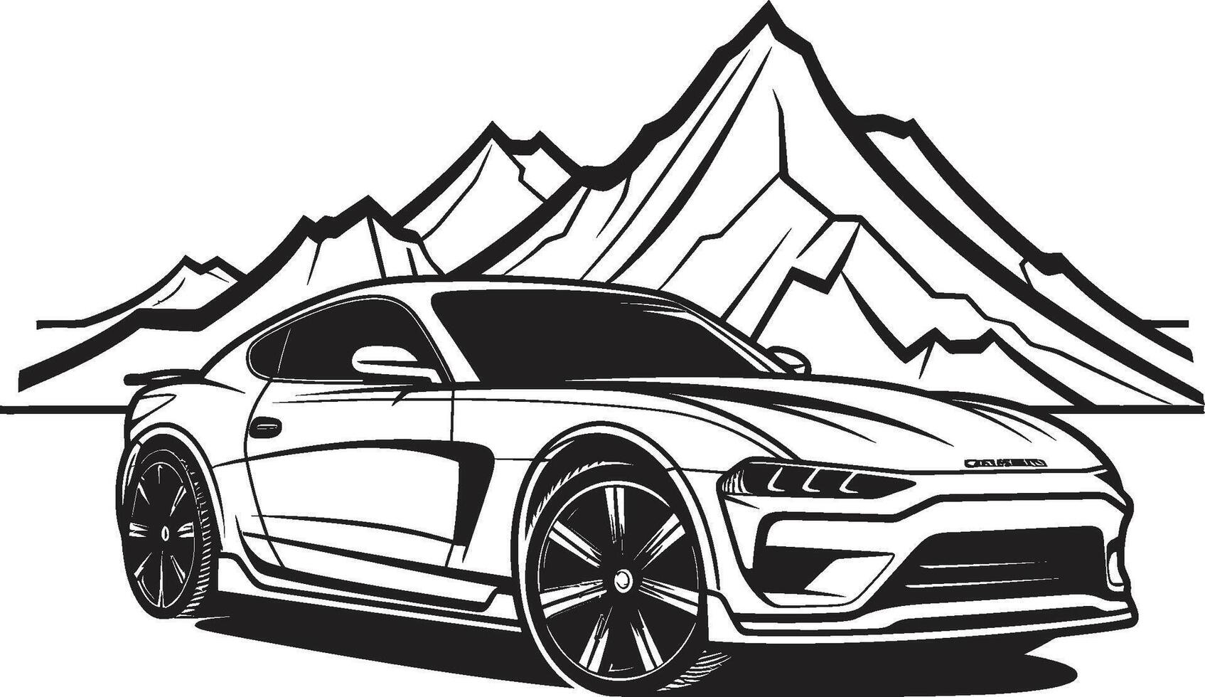 Grat Rallye glatt schwarz Logo Design abbilden ein Sport Autos Triumph auf Berg Routen im Vektor Berg Melodie dynamisch Vektor Symbol von ein Sport Auto Tanzen durch schwarz alpin Straßen