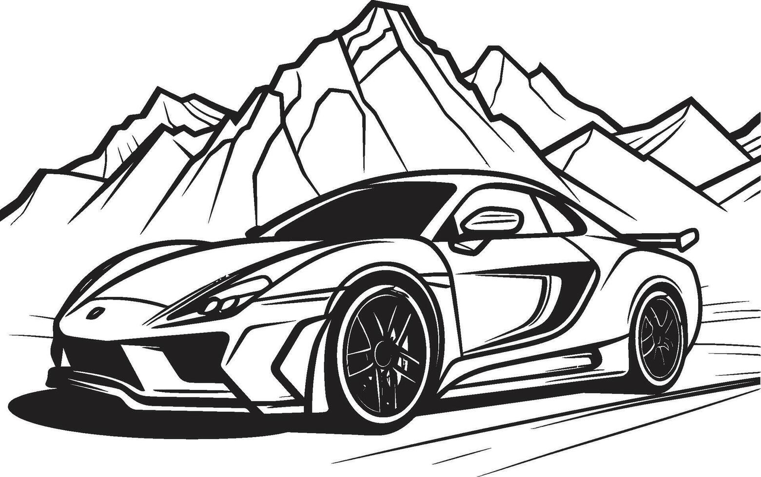 Gipfel Schwall Vektor Logo Design mit ein Sport Auto Symbol erobern schwarz bergig Wege alpin Scheu schwarz Symbol bedeuten ein Sport Autos Meisterschaft auf Serpentin Berg Straßen