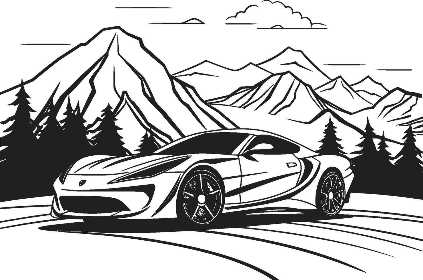 topp svalla vektor logotyp design med en sporter bil ikon erövrande svart bergig banor alpina vördnad svart ikon betecknande en sporter bilar herravälde på serpentin berg vägar