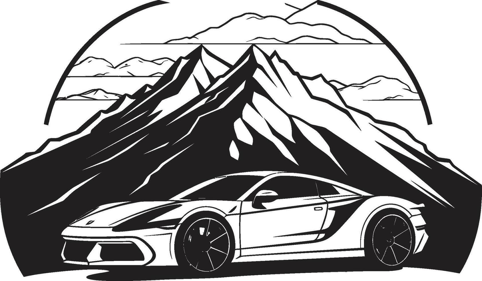 Gipfel Flitzer glatt Sport Auto auf das Berg Straßen schwarz Logo Design alpin Adrenalin Vektor Symbol symbolisieren ein Sport Auto auf schwarz Logo