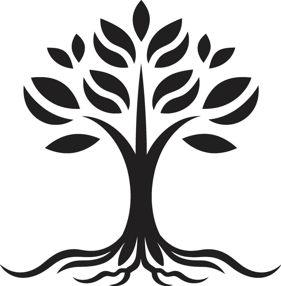 verwurzelt Elastizität Vektor Symbol von Baum Plantage im schwarz Wald Harmonie dynamisch schwarz Symbol zum Baum Plantage Logo Design