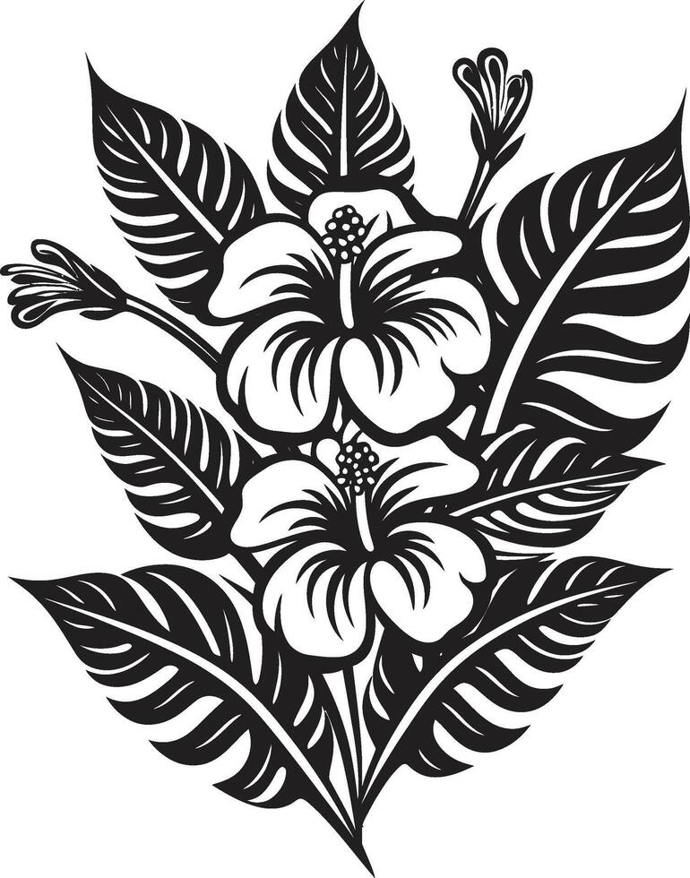 exotisk lövverk vektor svart logotyp design med tropisk växt löv och blommor tropisk elegans ikoniska symbol i svart terar växt löv och blomma vektorer
