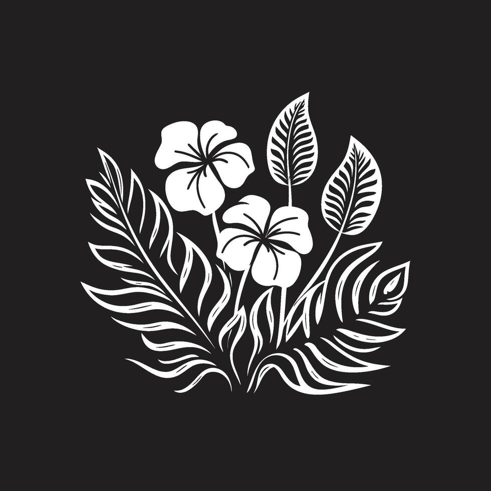 blommig fusion elegant vektor ikon med svart design av tropisk blooms eco tropikerna ikoniska svart logotyp design med växt löv och blommor