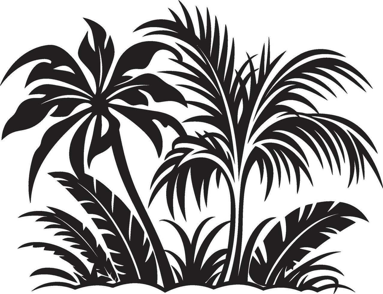 Paradies Blütenblätter glatt Vektor Symbol von tropisch Pflanze Blätter und Blumen im schwarz exotisch Laub Vektor schwarz Logo Design mit tropisch Pflanze Blätter und Blumen