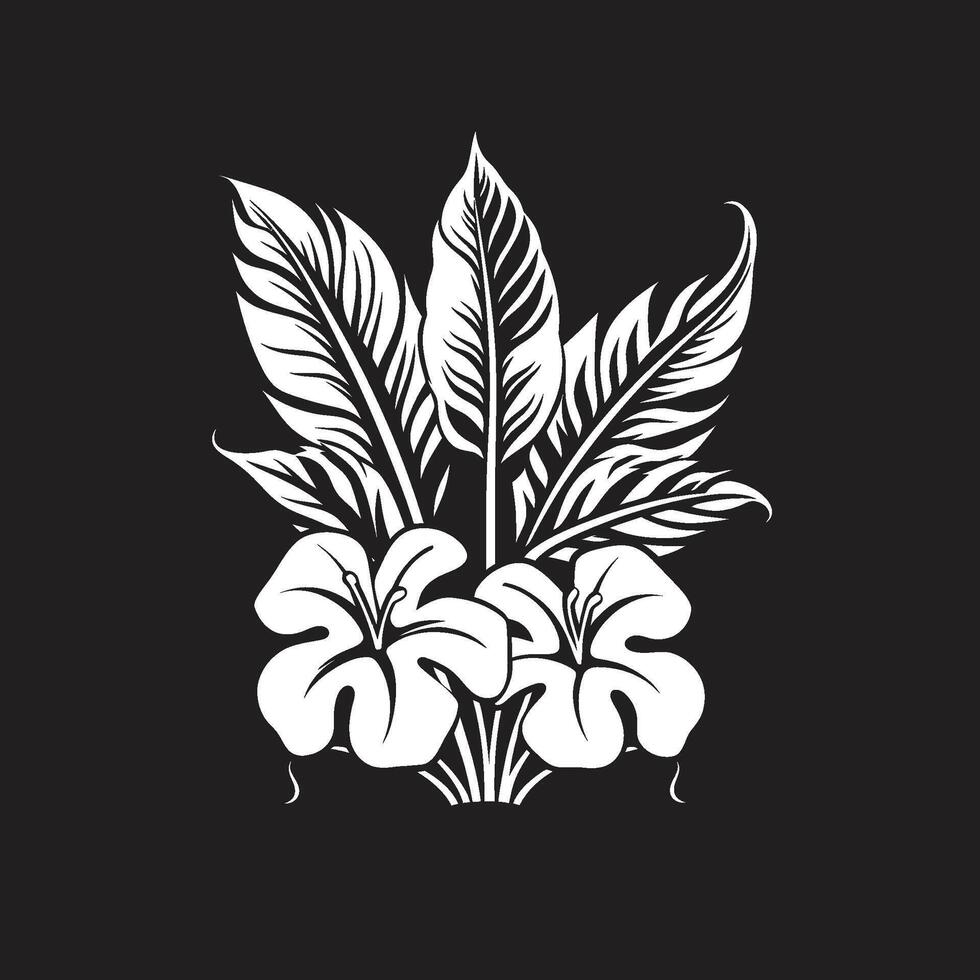 exotisk lövverk vektor svart logotyp design med tropisk växt löv och blommor tropisk elegans ikoniska symbol i svart terar växt löv och blomma vektorer